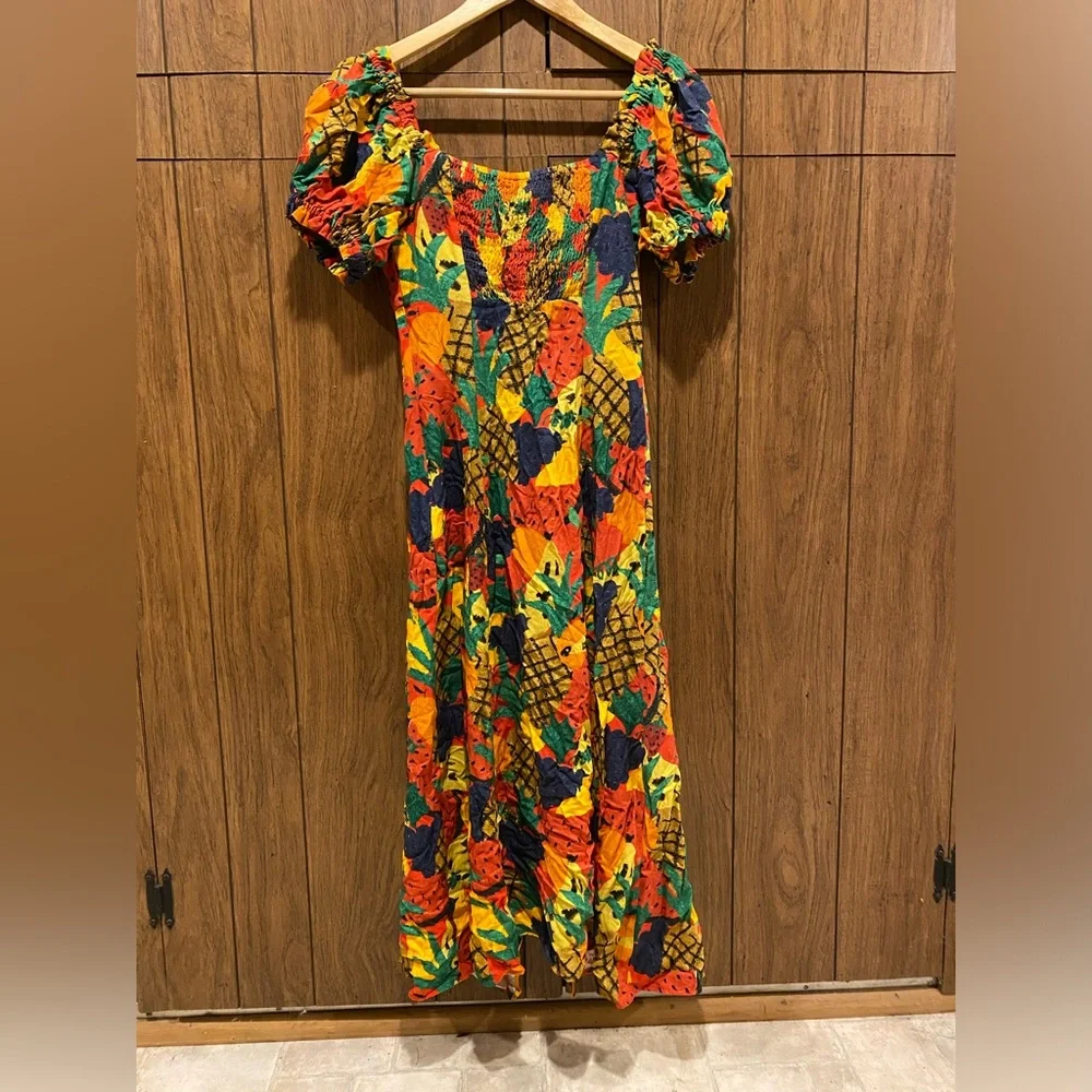 Farm Rio Fruit Salad Square Neck Midi Dress (Sz M) - Picture 3 of 6